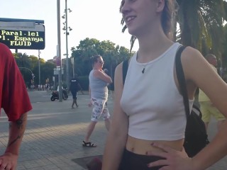 Braless teen skater