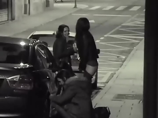 Girls caught peeing in the sidewalk