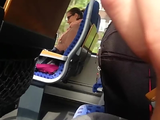 Dude takes out is cock in train and plays with it