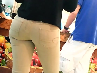 Sexy ass woman in tight jeans pants