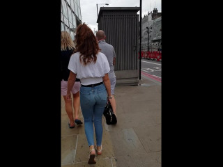 Redhead wearing tight jeans pants