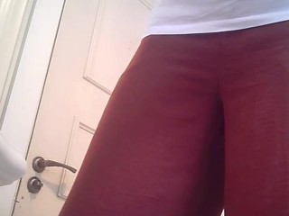 Red pants chick pees