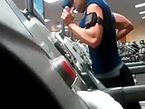 Busty teen running at gym
