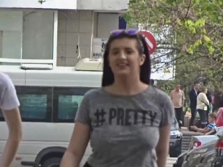 Bouncing boobs under pretty t-shirt