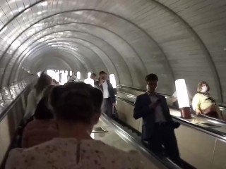 Long dress escalators upskirt