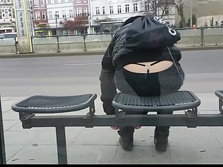 G string thong exposed bus stop