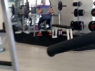 Blonde visible thong in gym