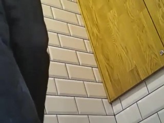 Blonde spied in restroom peeing