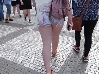 Girl with a big ass in tight shorts