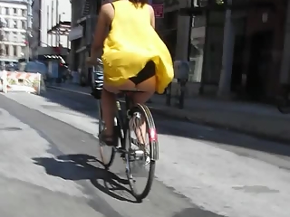 Upskirt when riding bike