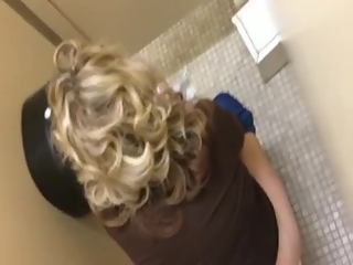 Voyeur strokes cock while woman peeing