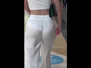 Candid Teen In White See Thru Pants