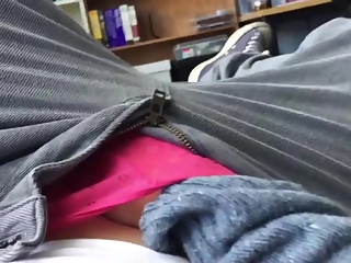 Teen puts her hand inside her pink panties and fingers