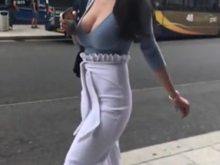 Big tits bouncing as she walks