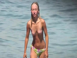 Tiny tits topless women at beach