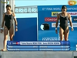 Yaima Rosario and Mena Pena diving slip
