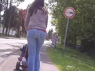 Tight jeans woman walking