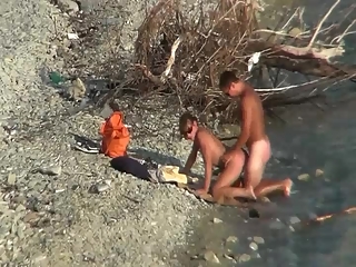 Nudist couple fucking by the water