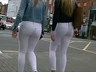 CandiBlonde teens in tight white jeans
