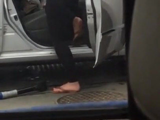 Cleaning car wearing leggings