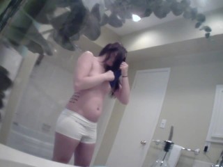 Long hair brunette in bathroom
