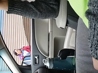 Guy plays with his cock in car