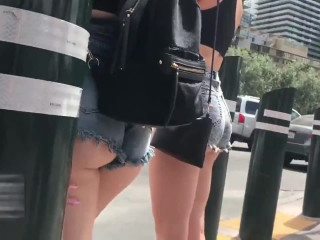 Two gals in cheeky shorts