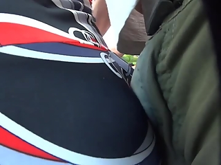 Guy rubs himself on big woman's ass
