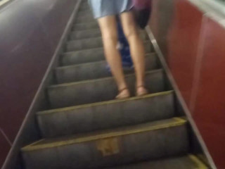 Metro stations escalators upskirt