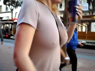 Blonde gal tight top no bra