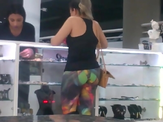 Woman in colorful spandex pants