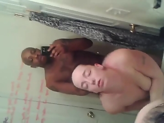 Chubby white tattooed chick fucked by black guy