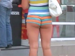 Nice colorfull tight shorts ass