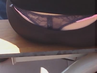 Black thong exposed in bench
