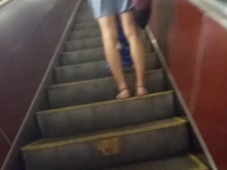 Short dress escalators upskirt