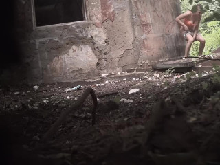 Some chicks pissing next to old house