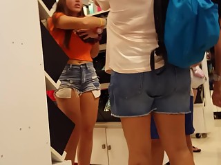 Busty teen in tight shorts