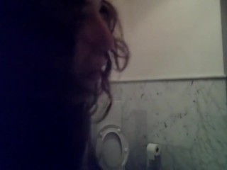Stepsister in bathroom pees