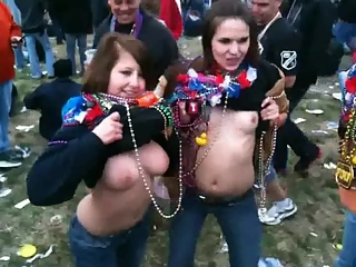 Crazy chicks flashing their tits