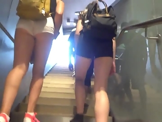 Tourist teens in tight shorts