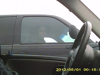 Dude wanks in car and teen smiles