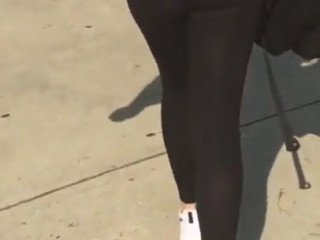 Teen in black see through leggins